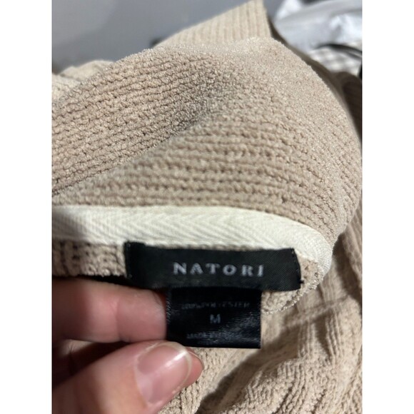 Natori Women’s Long Belted Cardigan Robe size M Chenille Beige Soft Cozy - Picture 5 of 6